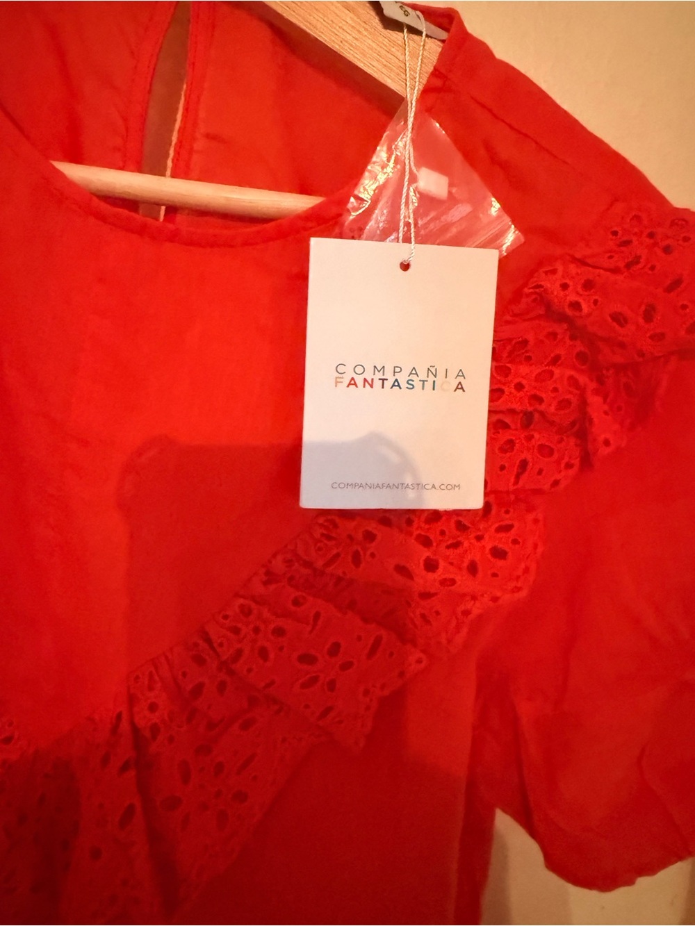 Women's Red Eyelet Ruffle Blouse - Picture 2 of 4